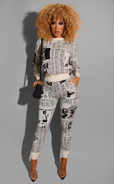 Glamaker Letter Print Two Piece Loose Jumpsuit featuring a trendy letter design, made from soft polyester and cotton, perfect for casual streetwear.