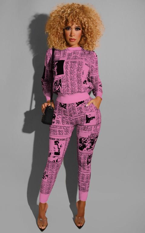 Glamaker Letter Print Two Piece Loose Jumpsuit featuring a trendy letter design, made from soft polyester and cotton, perfect for casual streetwear.