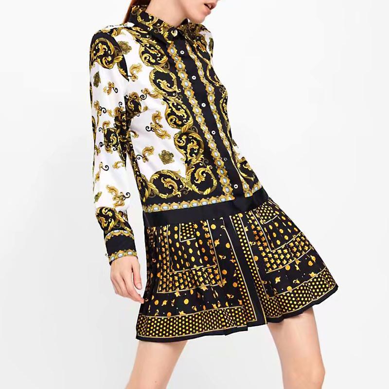 Glamaker Retro paisley print vintage dress featuring a loose fit, full sleeves, and a turn-down collar, perfect for autumn casual wear.