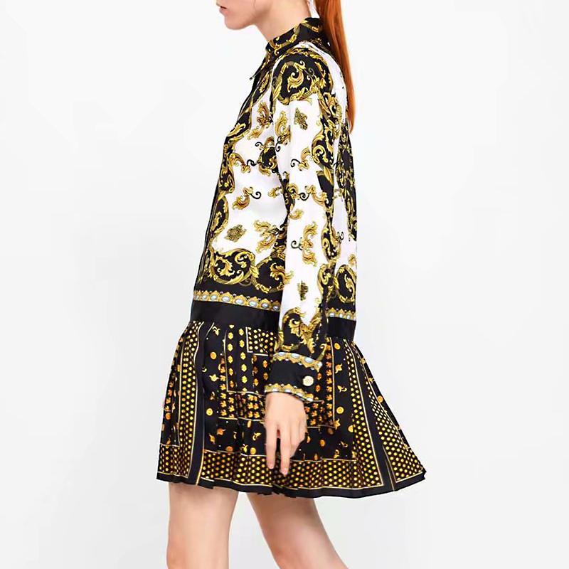 Glamaker Retro paisley print vintage dress featuring a loose fit, full sleeves, and a turn-down collar, perfect for autumn casual wear.