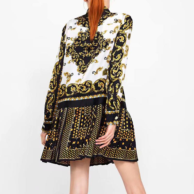 Glamaker Retro paisley print vintage dress featuring a loose fit, full sleeves, and a turn-down collar, perfect for autumn casual wear.