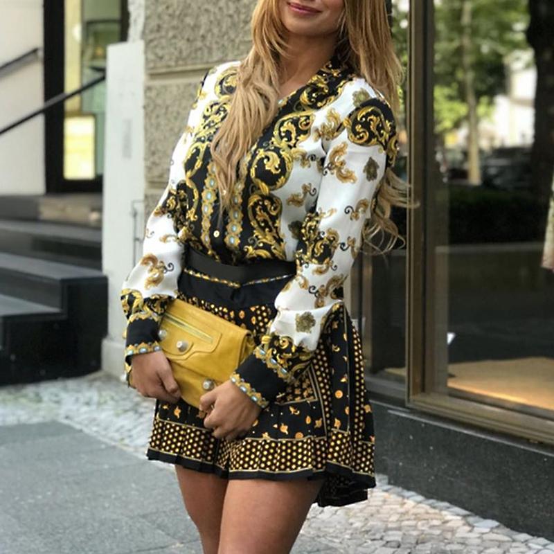 Glamaker Retro paisley print vintage dress featuring a loose fit, full sleeves, and a turn-down collar, perfect for autumn casual wear.