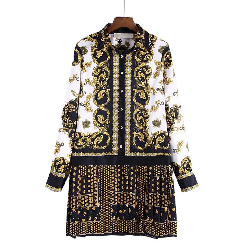 Glamaker Retro paisley print vintage dress featuring a loose fit, full sleeves, and a turn-down collar, perfect for autumn casual wear.