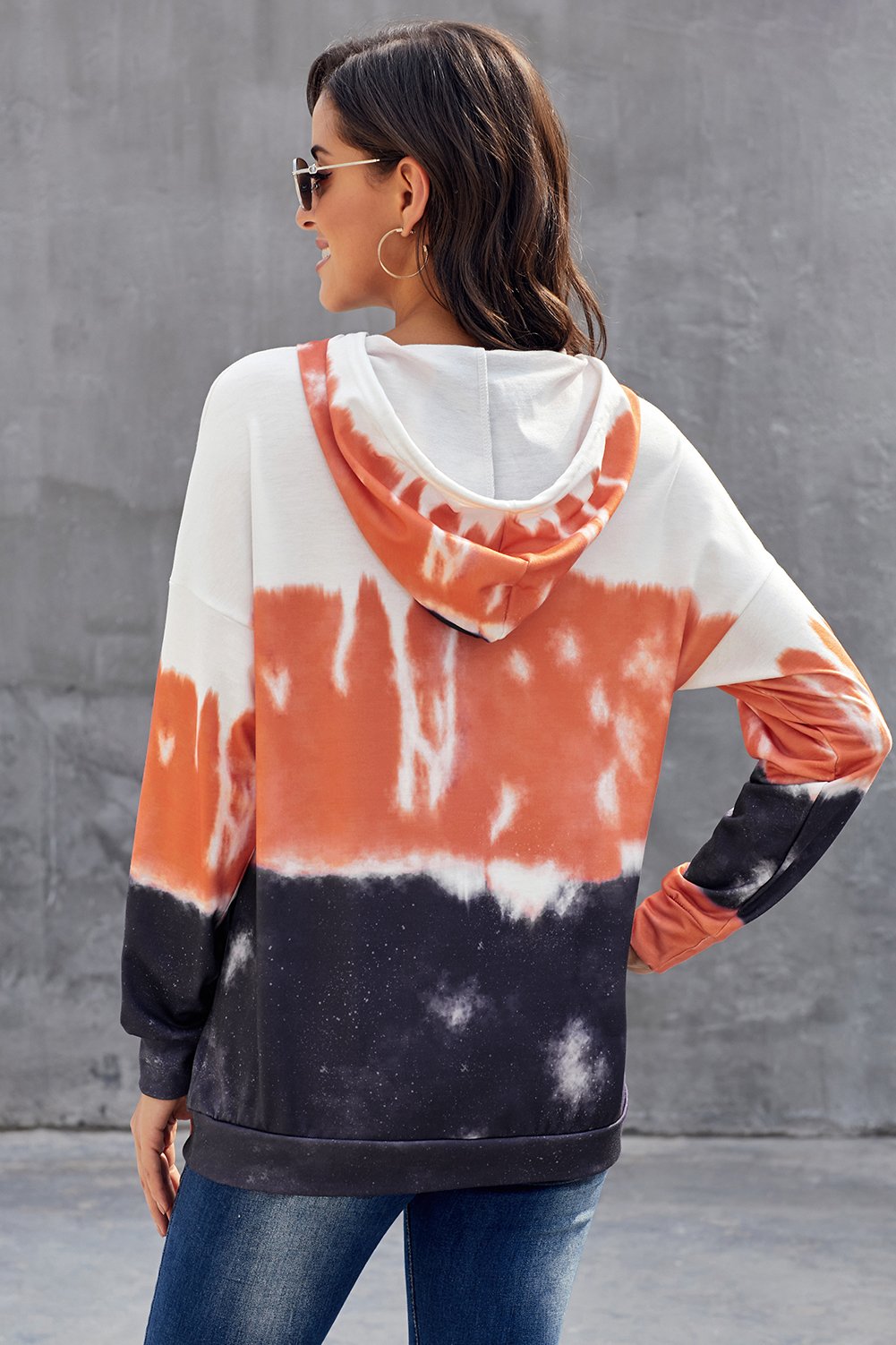 Gradient Long Sleeve Pullover Hoodie featuring a stylish tie-dye print, adjustable drawstring hood, and kangaroo pocket.