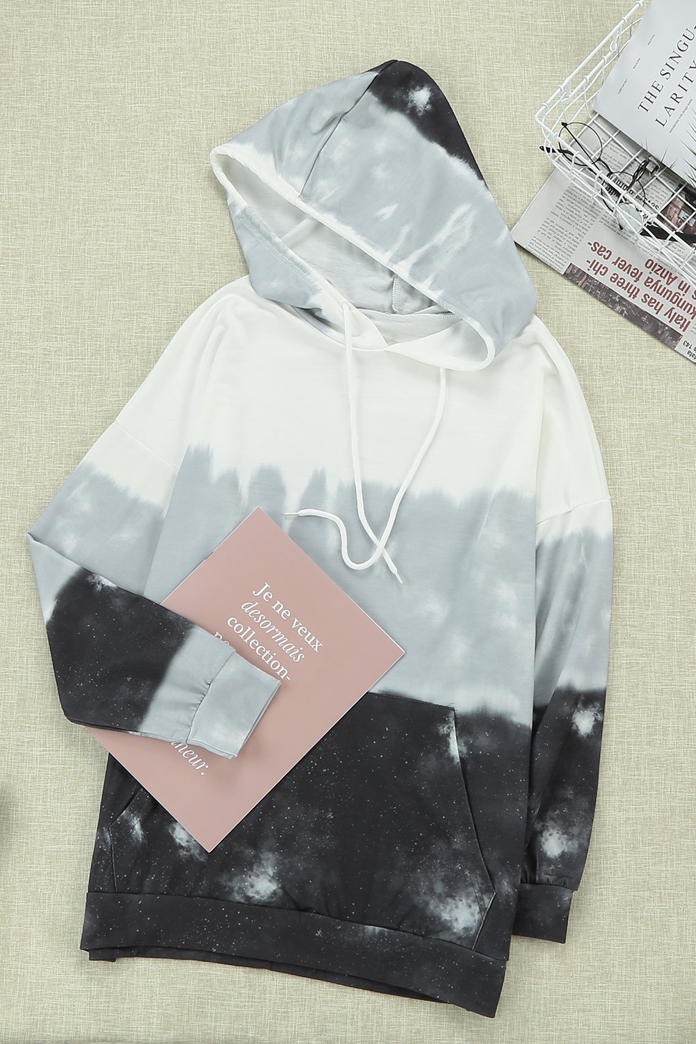 Gradient Long Sleeve Pullover Hoodie featuring a stylish tie-dye print, adjustable drawstring hood, and kangaroo pocket.