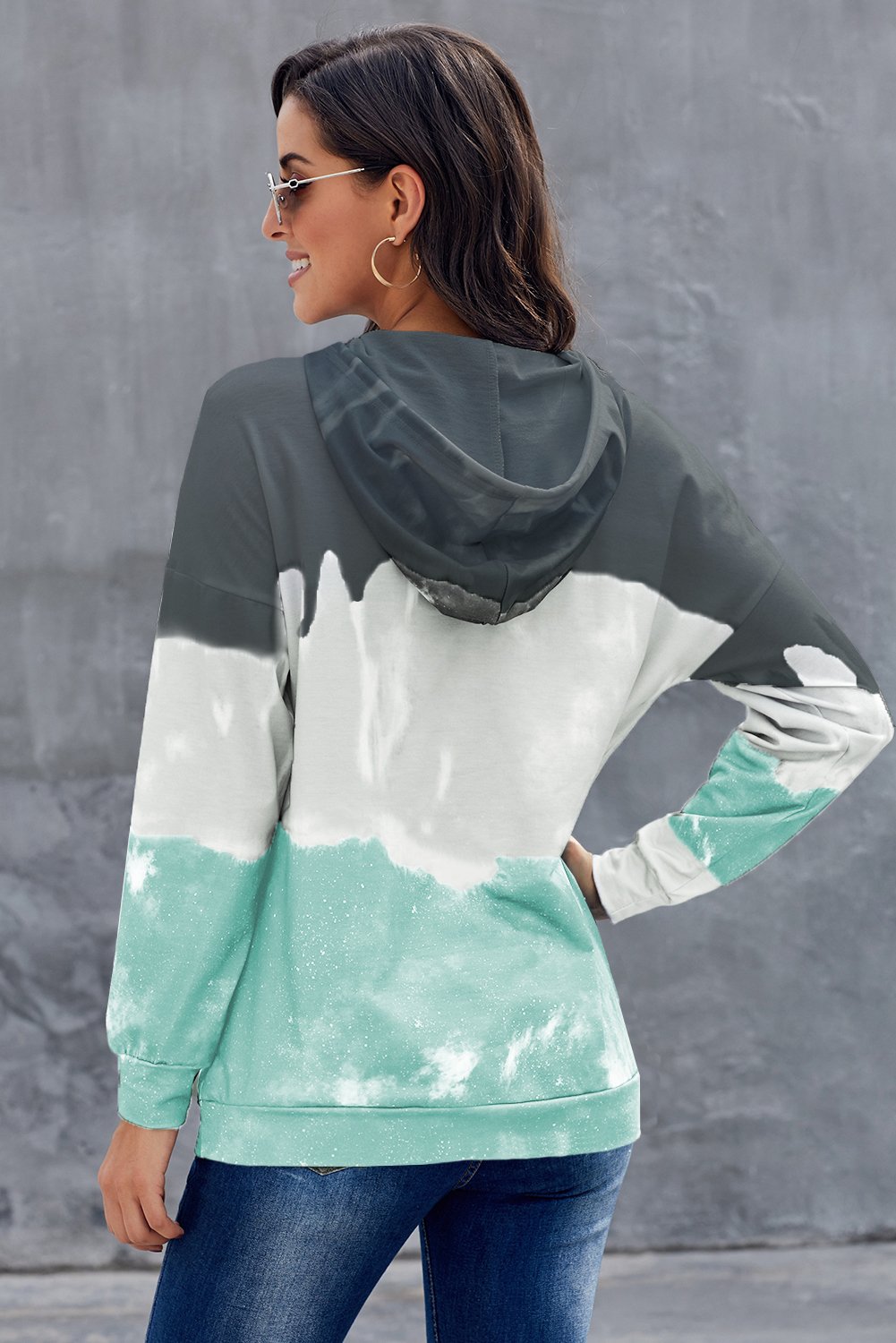 Gradient Long Sleeve Pullover Hoodie featuring a stylish tie-dye print, adjustable drawstring hood, and kangaroo pocket.