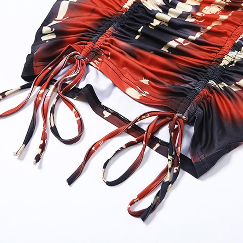 A stylish halter drawstring pleated dress for women featuring a patchwork design, perfect for spring and club events.