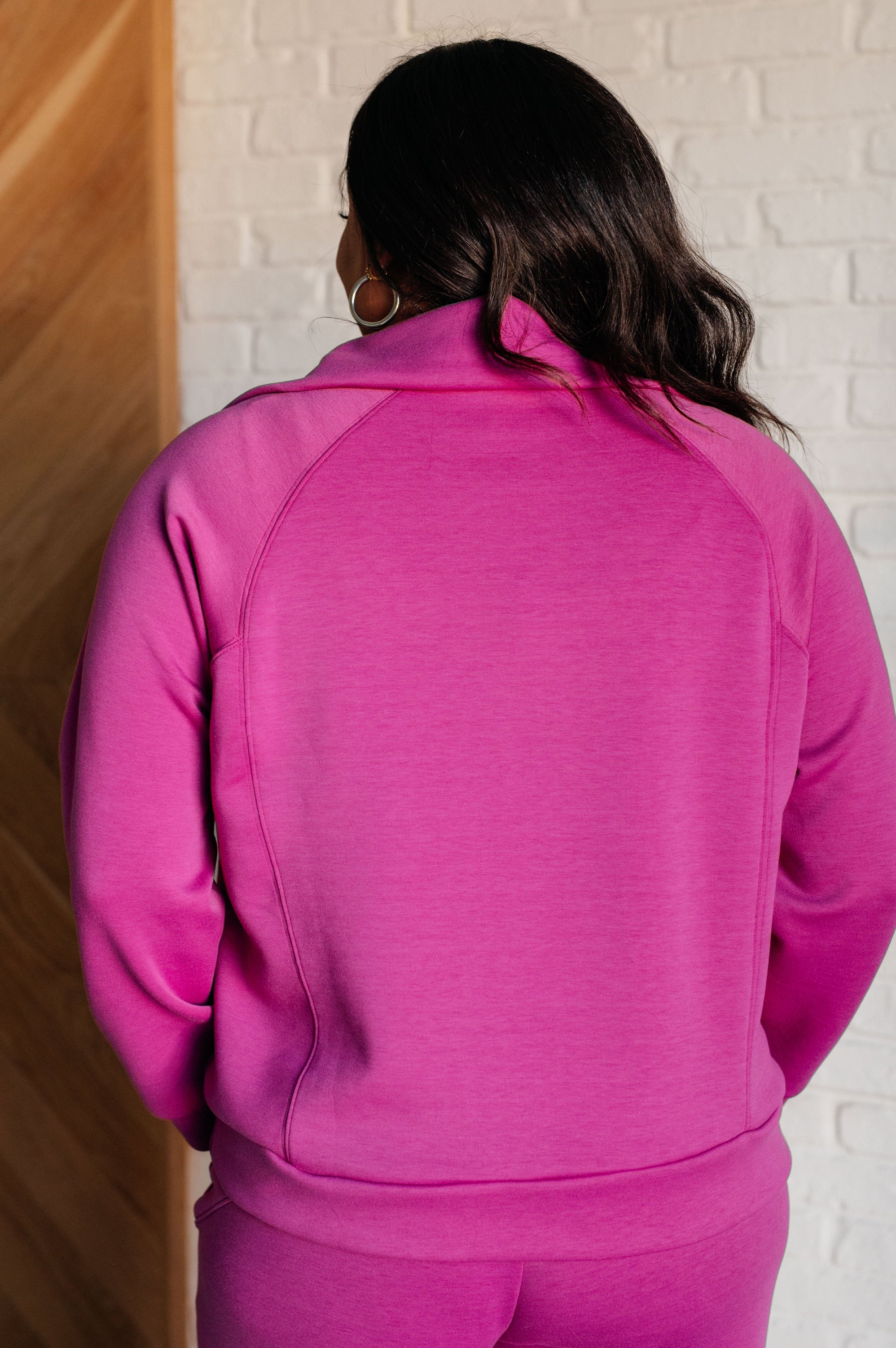 Hamptons Travel Half Zip Pullover in vibrant magenta, featuring a mock neck, raglan sleeves, and half zip closure, perfect for stylish travel.