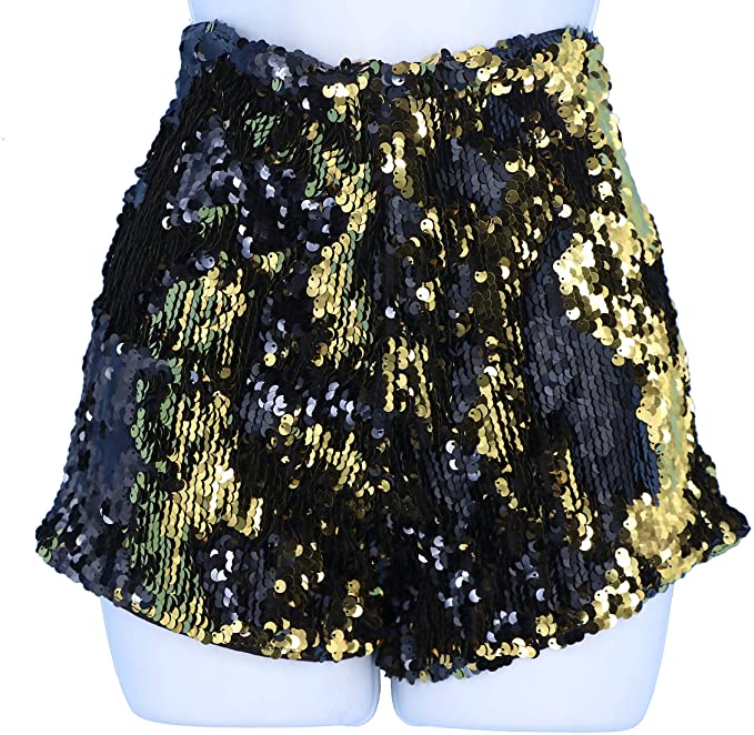 Harper Sequin High Rise Hot Short featuring reversible sequins in vibrant colors, high-rise design, and rear zipper closure.