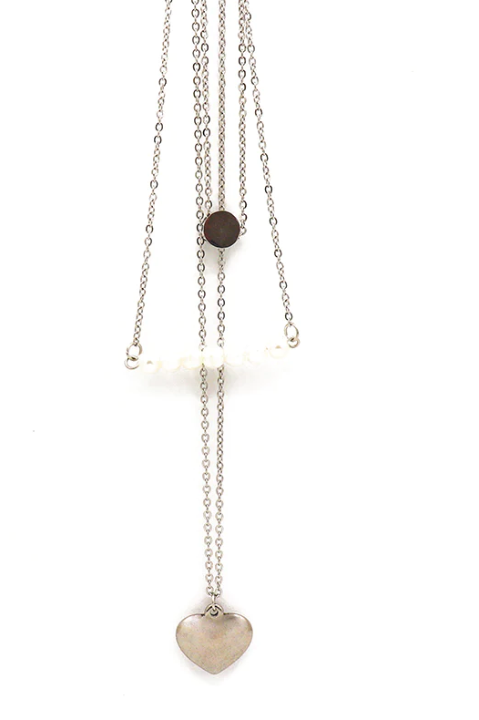 Elegant silver heart-shaped pendant necklace made of stainless steel, showcasing a delicate design.