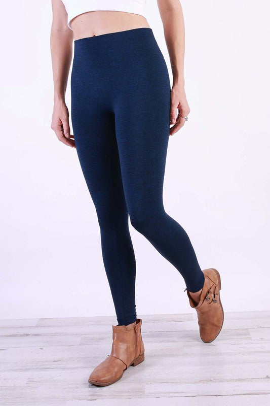 A pair of stylish Heather Fleece Leggings in a soft, heathered fabric, showcasing their comfortable fit and stretchy material.