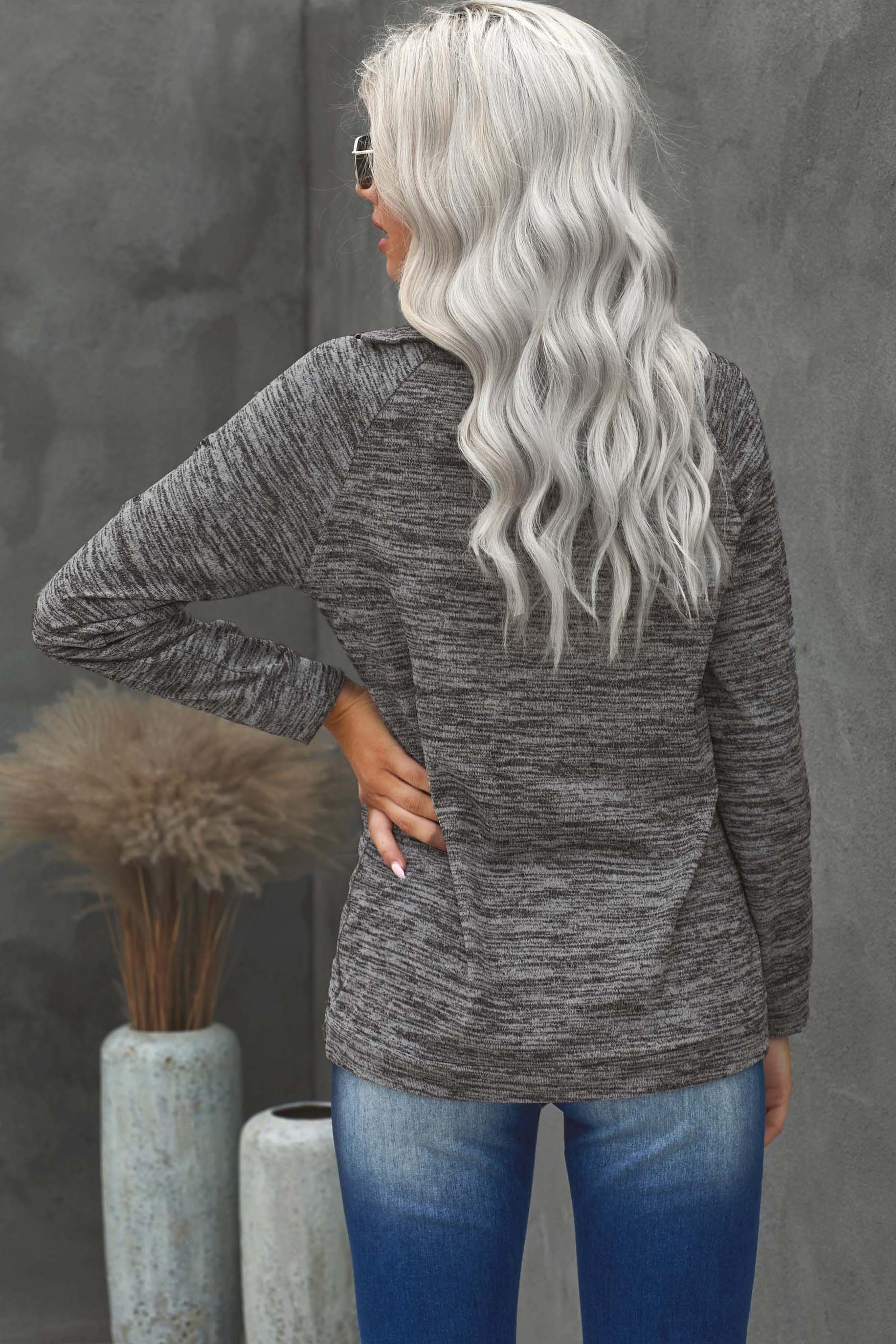 High Neck Zipper Blue Sweatshirt featuring a side zipper, long sleeves, and an irregular hem, perfect for casual wear.