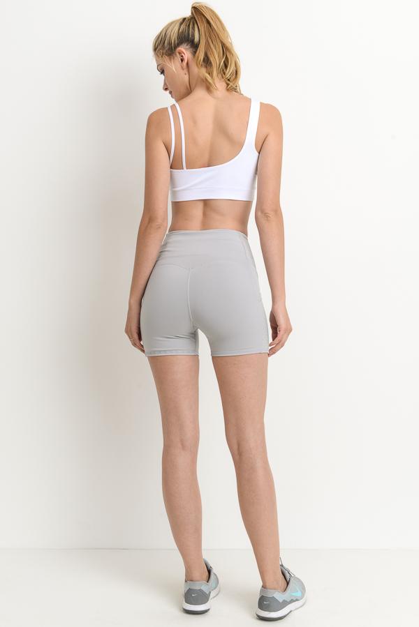 High Waist Shorts in Ice Gray featuring mesh pockets, designed for comfort and style.