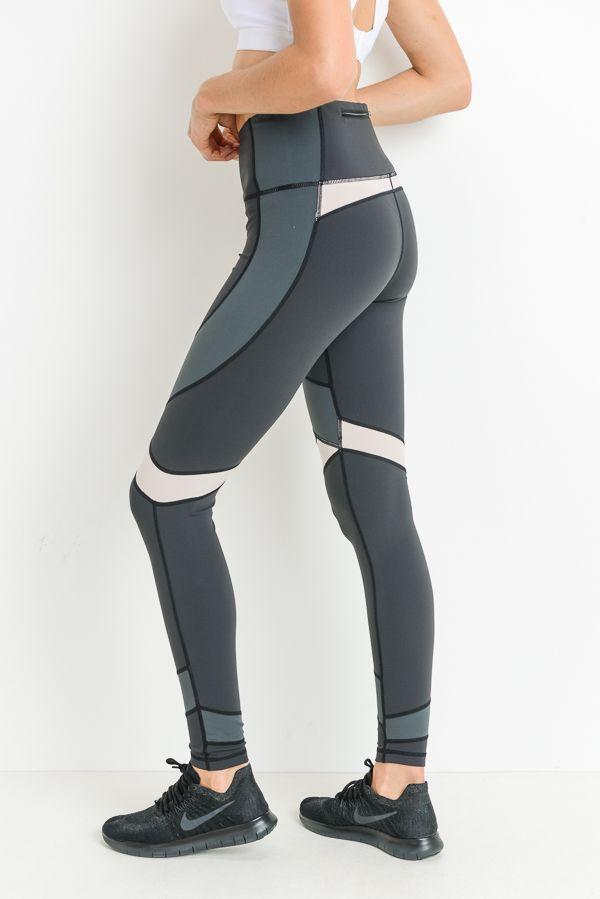 Highwaist Dragonfly Colorblock Full Leggings featuring stylish colorblock panels and a zippered pocket on the high waistband.
