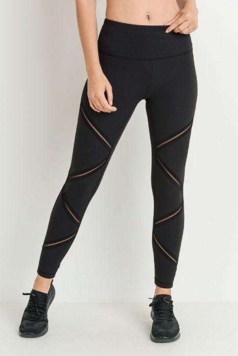 Highwaist Infinity Zig-Zag Mesh Full Leggings featuring a stylish criss-cross design and wide waistband for tummy control.