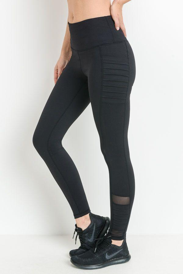 Highwaist Moto Ribbed Full Leggings featuring mesh panels and deep ribbed pockets, designed for comfort and style.