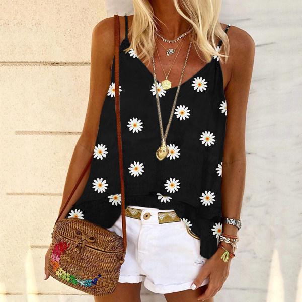 A stylish Hot V-neck Little Daisy Printed Vest Camisole Top for women featuring a floral pattern, perfect for summer wear.