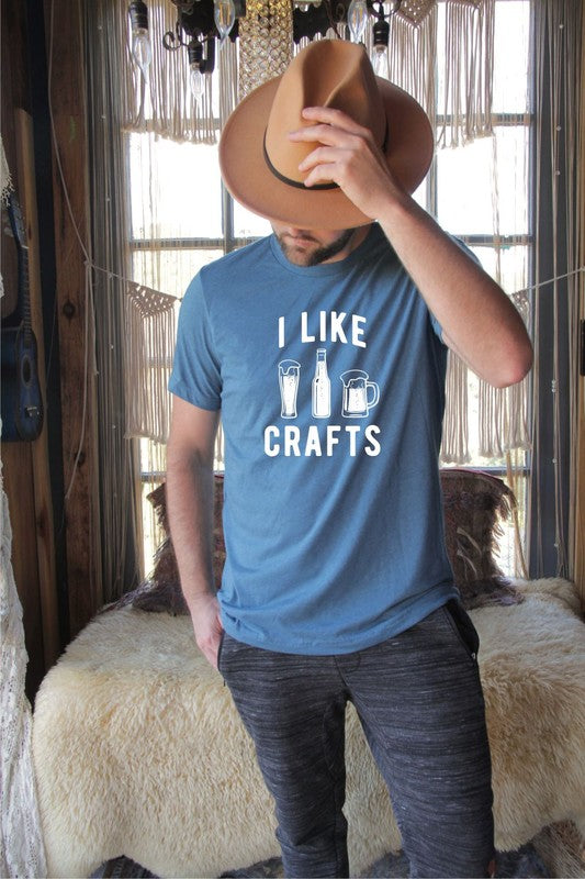 I Like Crafts Beer Crew Neck Softstyle Tee featuring a white print design, made from 100% soft cotton, suitable for men and women.