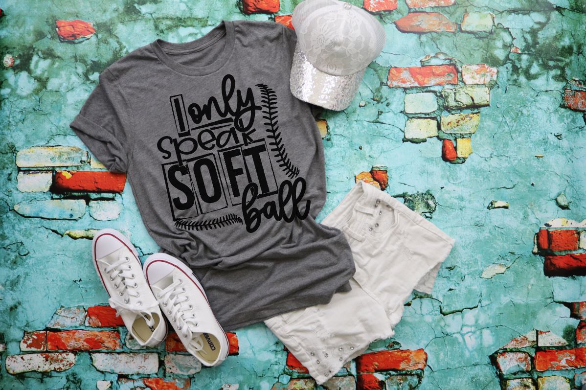 I Only Speak Softball Adult Tee featuring a stylish black design on a comfortable garment.