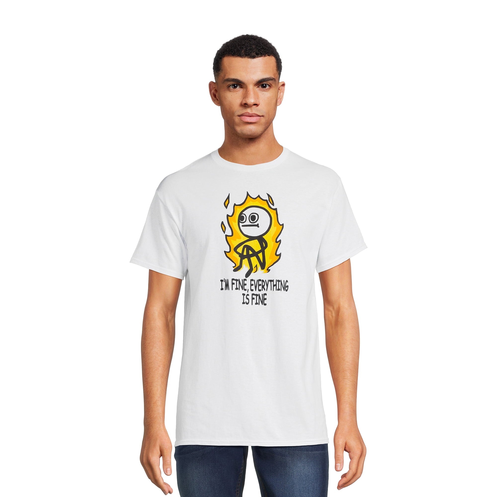 I'm Fine Stick Man Men's Graphic Tee featuring a relaxed fit and contrast graphic print, made from 100% cotton.
