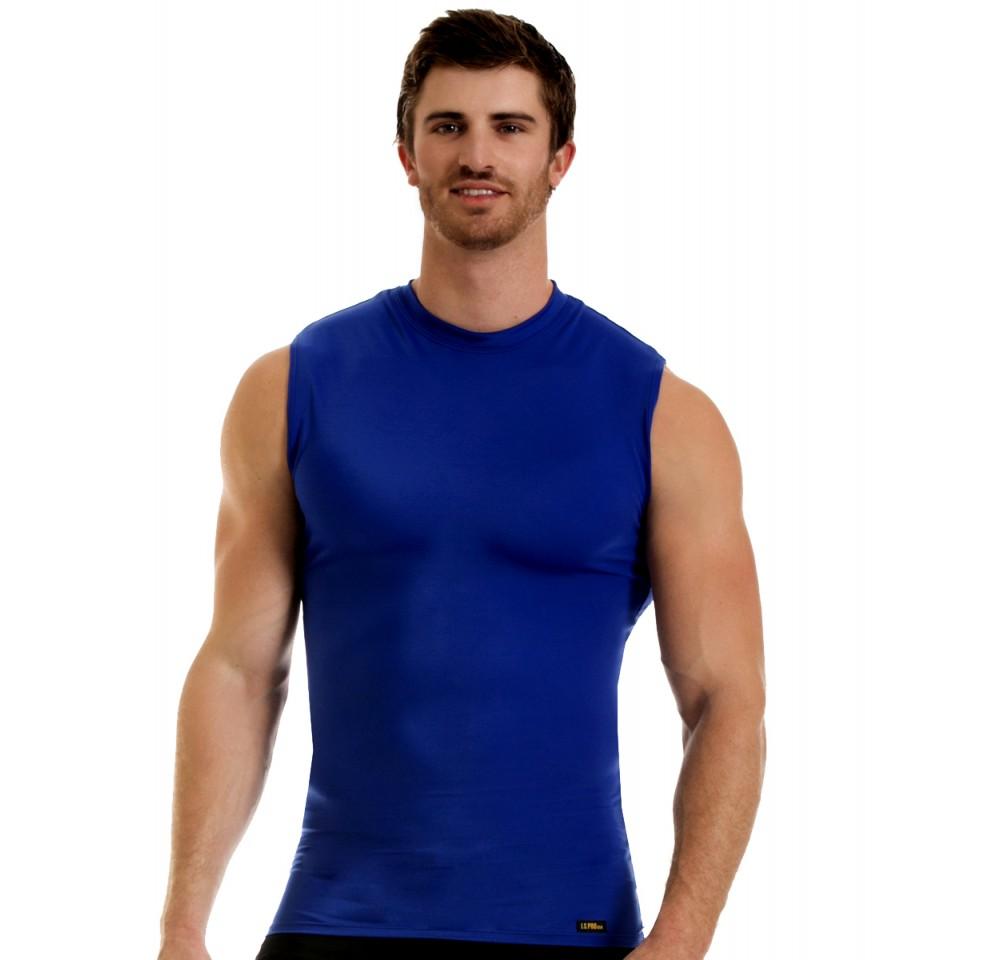 Insta Slim Activewear Basic Compression T-Shirt in black, sleeveless design with mock neck, showcasing its second-skin fit and soft fabric.