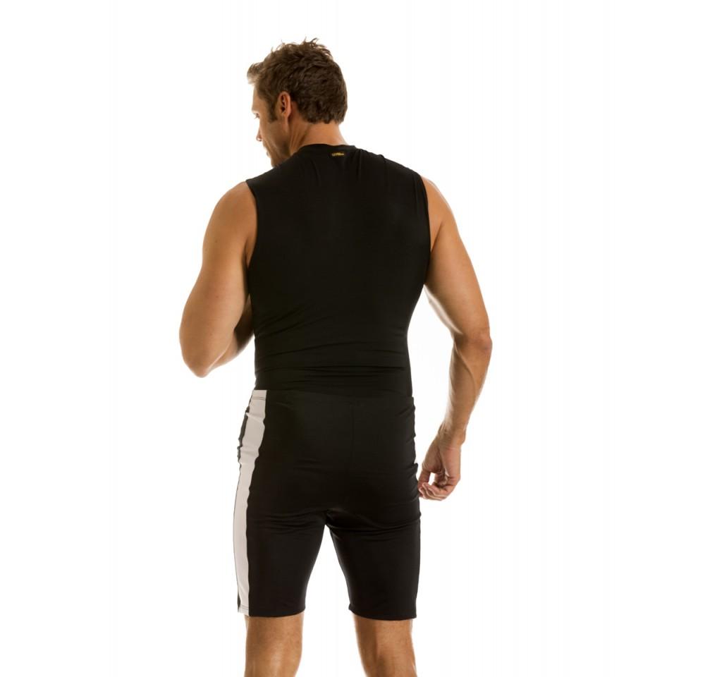 Insta Slim Activewear Basic Compression T-Shirt in black, sleeveless design with mock neck, showcasing its second-skin fit and soft fabric.