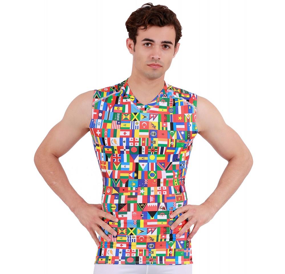Insta Slim Big and Tall Flags Activewear Sleeveless Tank featuring a multi-color international flag print, designed for comfort and performance.