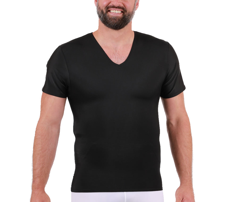 Insta Slim Big & Tall Compression V-Neck Shirt, showcasing its sleek design and comfortable fit, ideal for all-day wear.