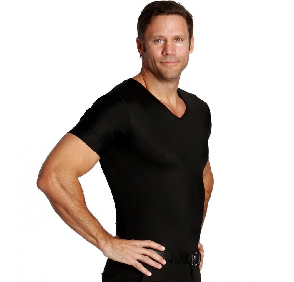 Insta Slim Big & Tall Compression V-Neck Shirt, showcasing its sleek design and comfortable fit, ideal for all-day wear.