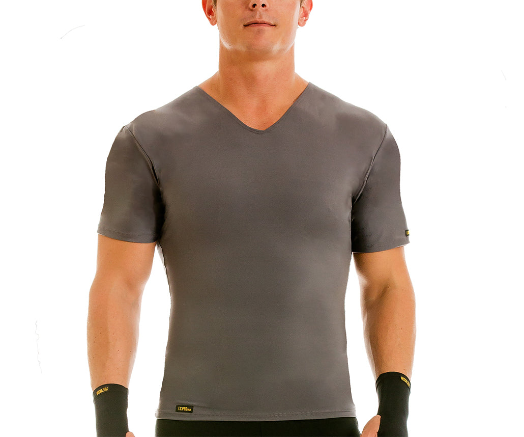 Insta Slim Big & Tall Compression V-Neck t-shirt in black, showcasing its sleek design and comfortable fit for active men.