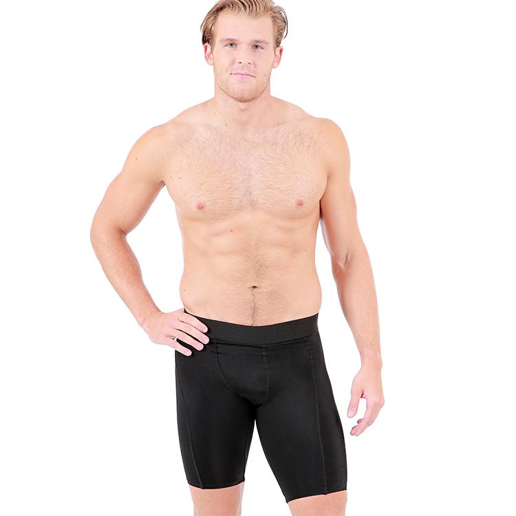 Insta Slim Compression Shorts for men with targeted support panels, featuring a stretch elastic waistband and flatlock seams for comfort and durability.