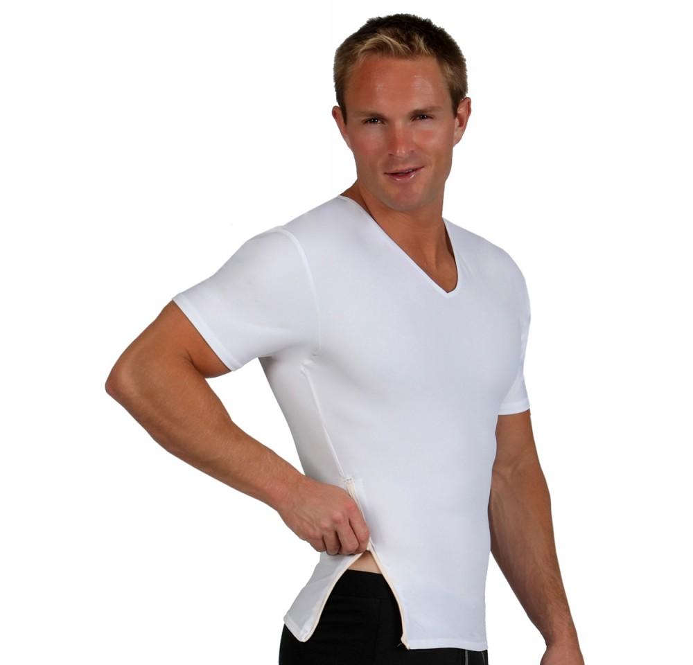 Insta Slim Compression V-Neck T-shirt with side zip, showcasing its sleek design and comfortable fit.