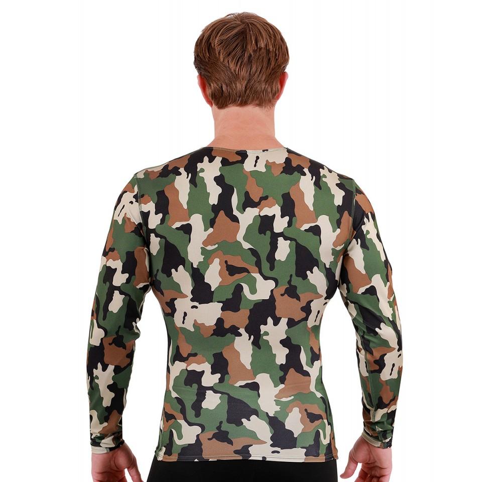 Insta Slim I.S.Pro USA Camo Activewear Long Sleeve Crew Neck in camouflage design, showcasing its stylish and functional features for workouts.
