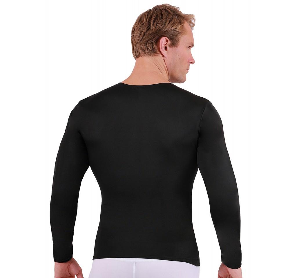 Insta Slim I.S.Pro USA Compression Long Sleeve V-Neck shirt in black, showcasing its stylish V-neck design and medium compression fit.