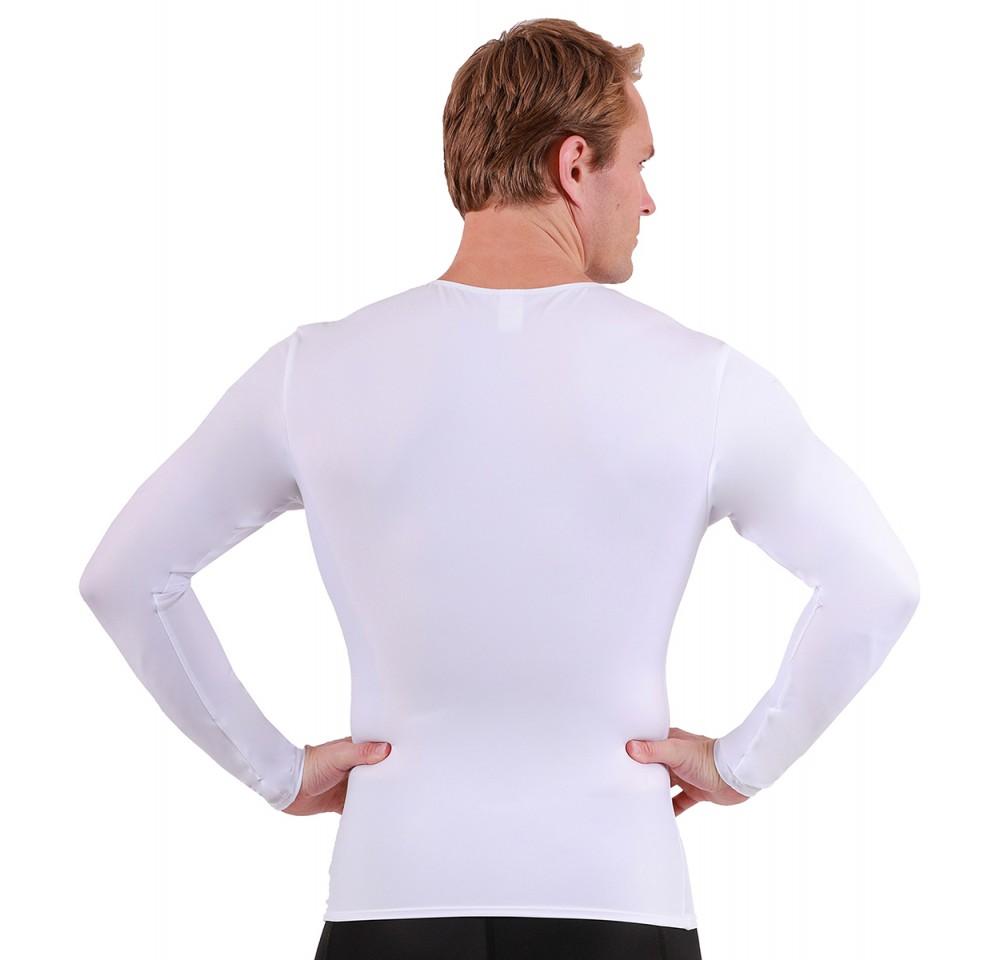 Insta Slim I.S.Pro USA Compression Long Sleeve V-Neck shirt in black, showcasing its stylish V-neck design and medium compression fit.