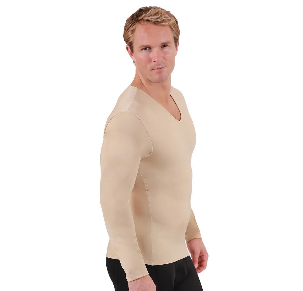 Insta Slim I.S.Pro USA Compression Long Sleeve V-Neck shirt in black, showcasing its stylish V-neck design and medium compression fit.