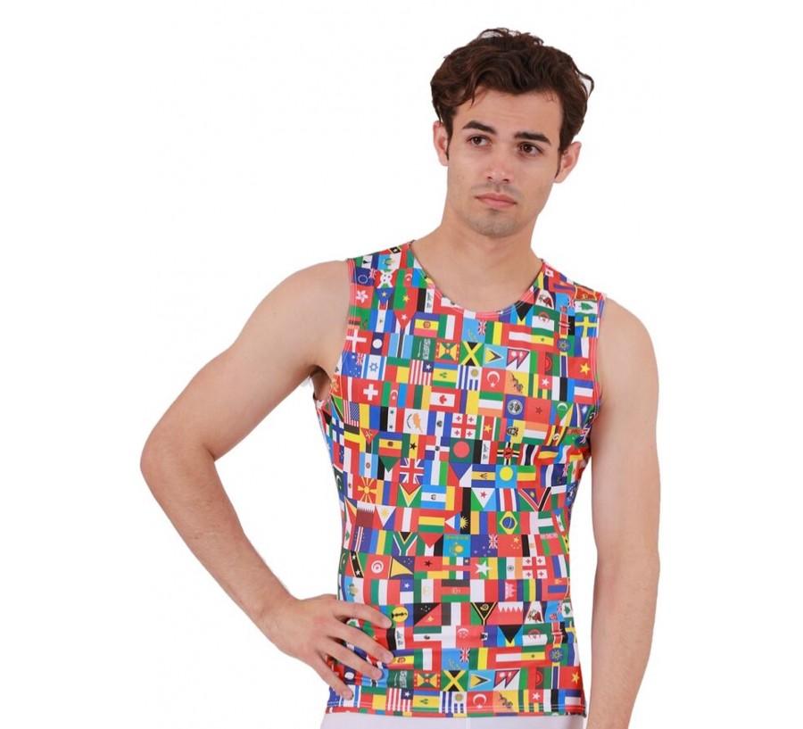 Insta Slim USA Flags Activewear Sleeveless Crew Neck tank top featuring a vibrant International Flag print, designed for optimal muscle support and mobility.