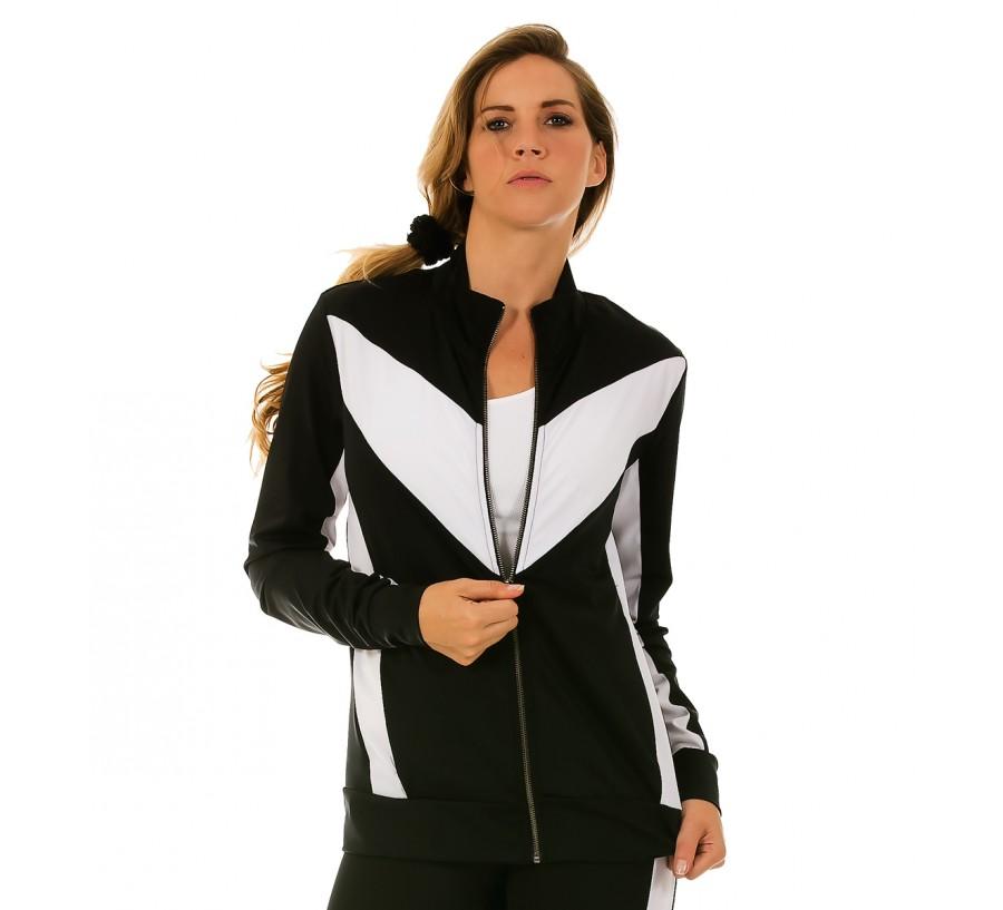 InstantFigure Activewear Compression Zip-Up Jacket in black and fuchsia pink, showcasing stylish color block design and long sleeves.