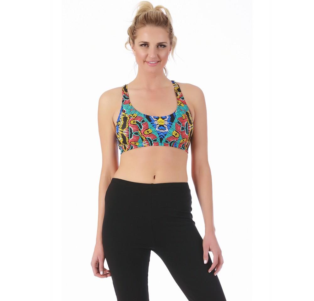 InstantFigure Activewear Printed Racer Back Crop Top featuring colorful print and comfortable design, ideal for workouts and casual wear.