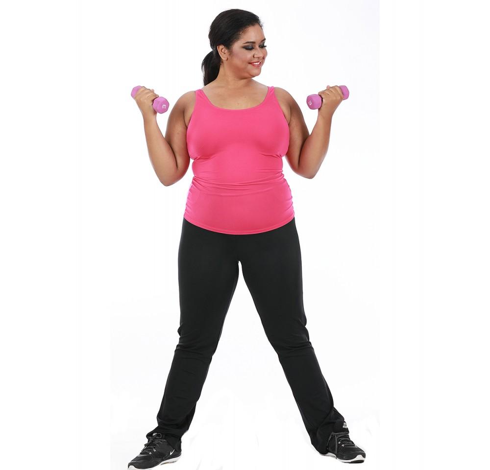InstantFigure Curvy Activewear Compression Long Pant in classic black, showcasing a wide waistband and flexible fabric for comfort during workouts.