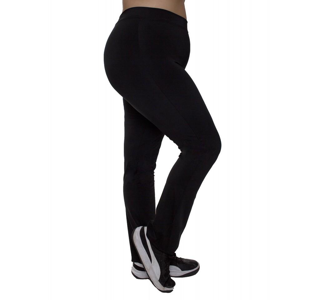 InstantFigure Curvy Activewear Compression Long Pant in classic black, showcasing a wide waistband and flexible fabric for comfort during workouts.