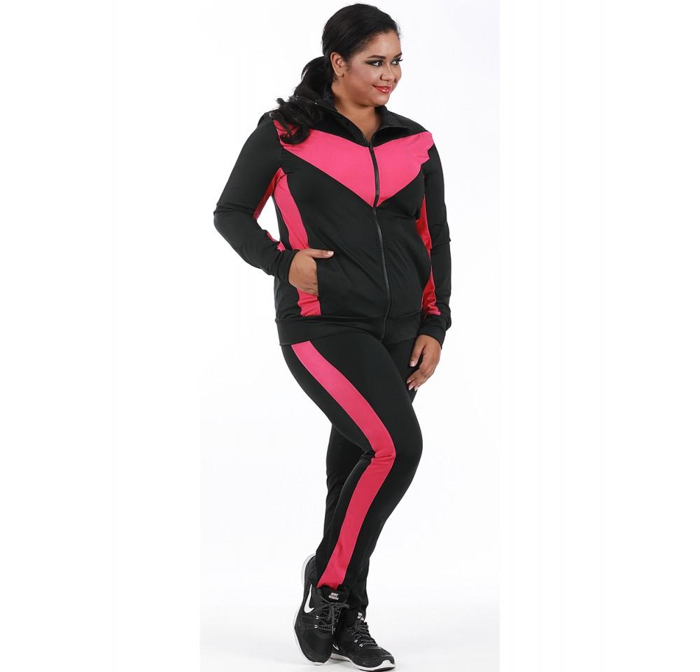 InstantFigure Curvy Plus Size Activewear Compression Block Pant in black and fuchsia with color block design, showcasing modern boot cut style.