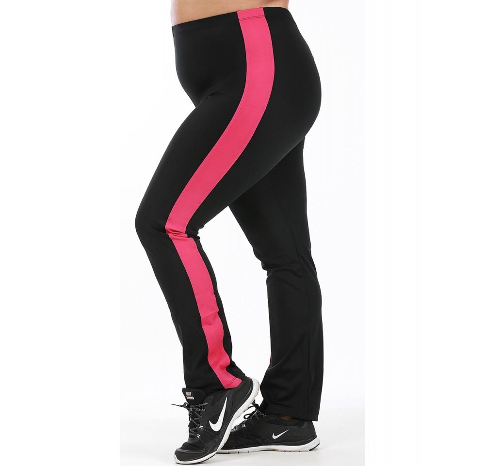 InstantFigure Curvy Plus Size Activewear Compression Block Pant in black and fuchsia with color block design, showcasing modern boot cut style.