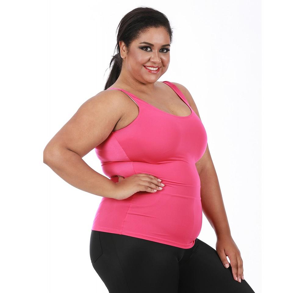 InstantFigure Curvy Plus Size Activewear Scoop Neck Tank Top in red, showcasing its flattering scoop neckline and supportive design.