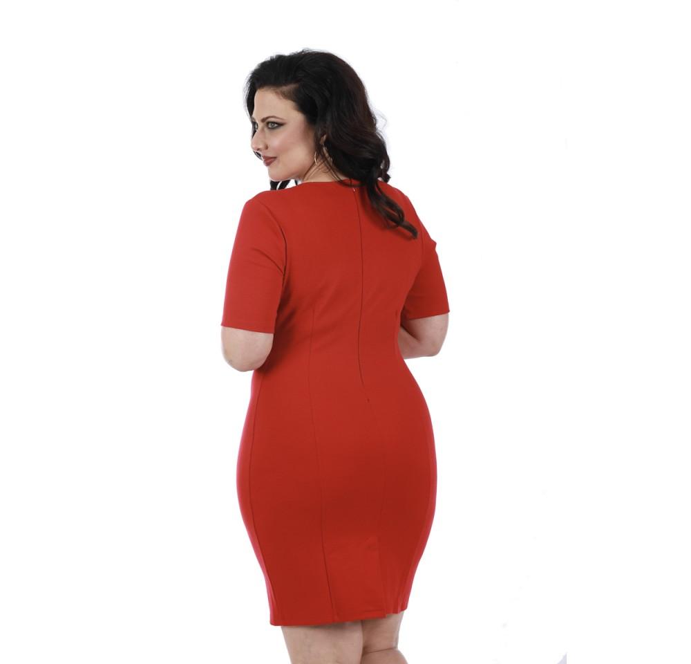 InstantFigure Curvy Plus Size Short Dress featuring a squared neckline and short sleeves, designed for comfort and style in sizes 3XL-5XL.