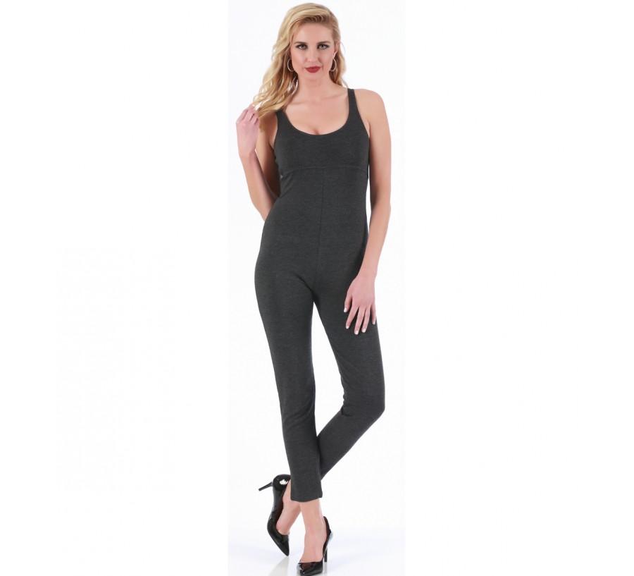 InstantFigure Empire Waist Scoop Neck Bodysuit featuring a scoop neck, underbust seam, and tapered leg design, perfect for yoga and casual wear.