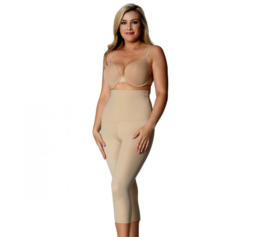 InstantFigure Hi-Waist Double Control Capri Leggings in black, showcasing a seamless design and high-waist fit for a flattering silhouette.