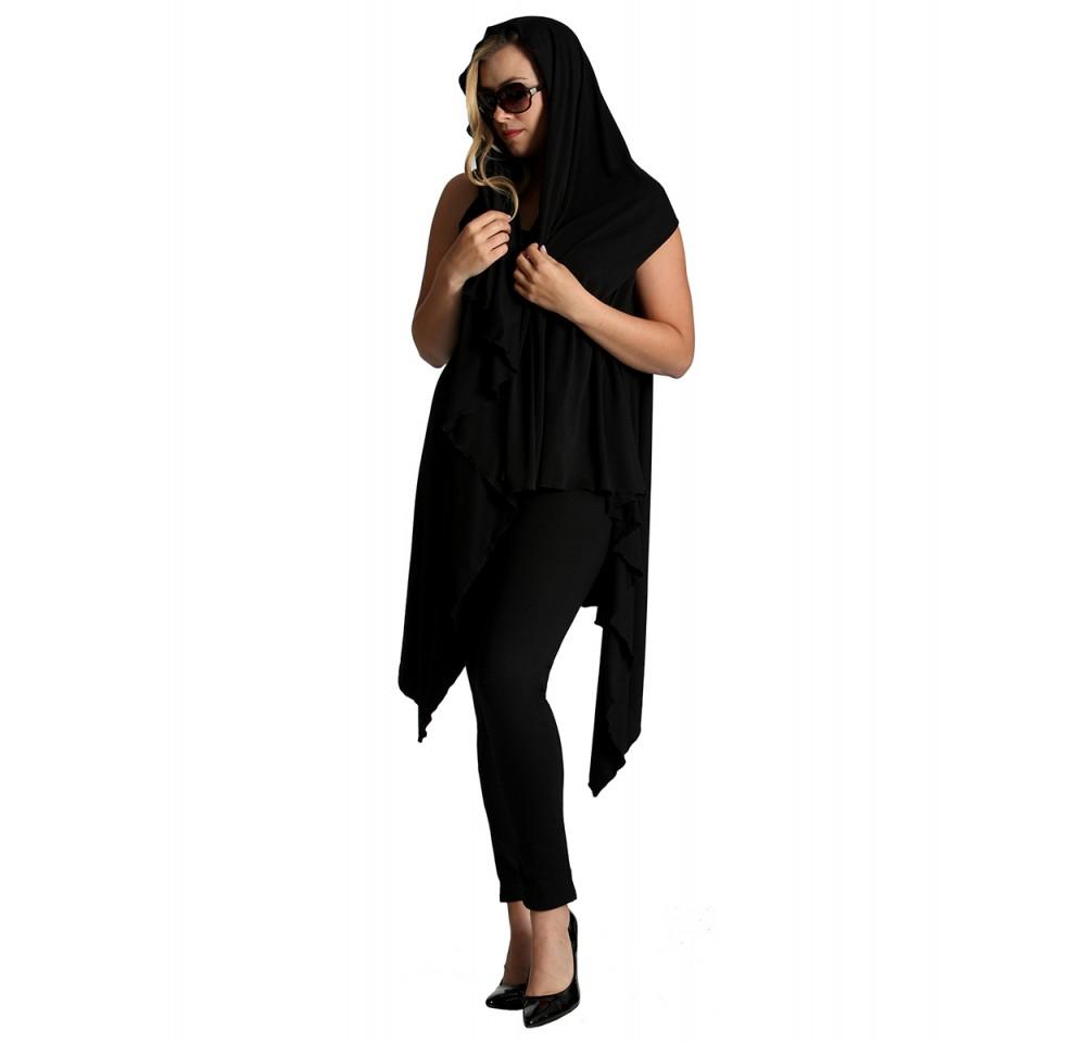 InstantFigure InstaWrap versatile short shawl with arm holes, showcasing its stylish design and multiple wearing options.