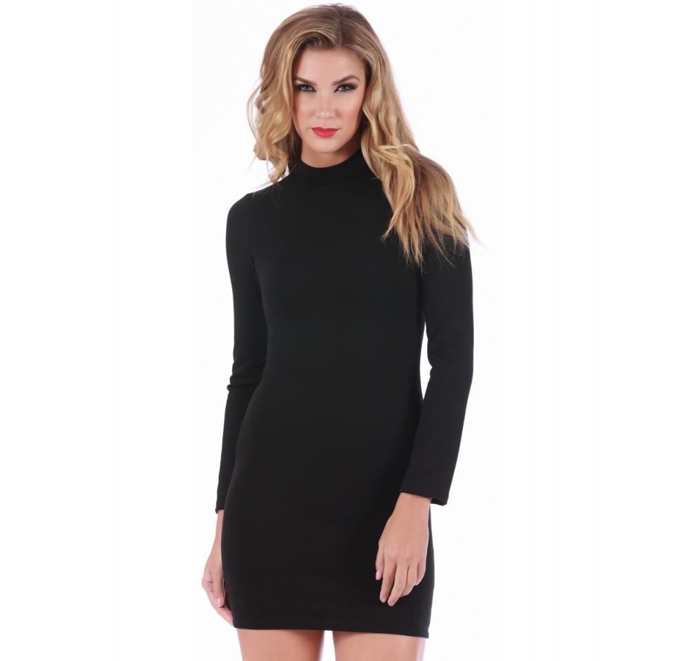 InstantFigure Mini Dress featuring long sleeves, mock neck, and above-the-knee length, perfect for versatile styling.