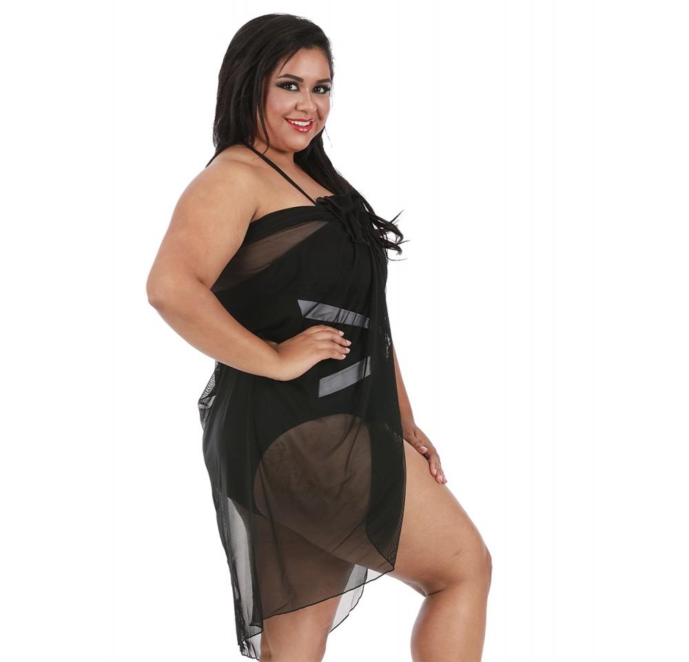 InstantFigure Plus Size Contrast Twist Front One Piece Swimsuit featuring a bandeau style top with twist front design and solid black back.